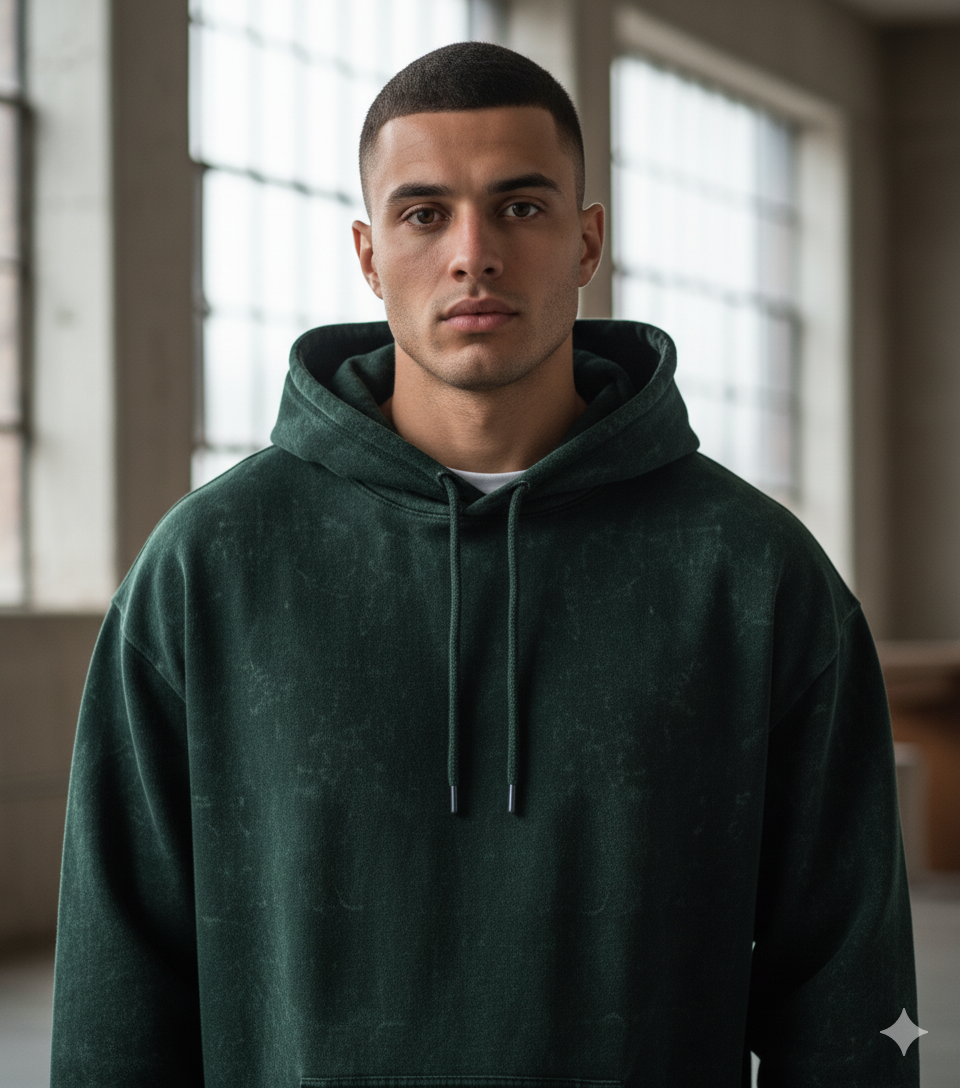 Unisex Acid Washed Hoodie{Green}